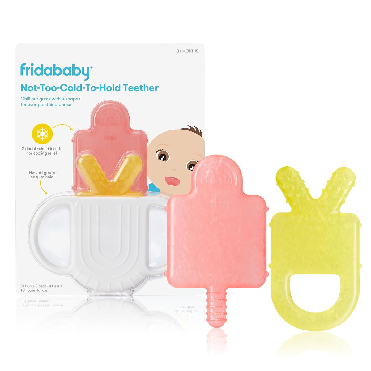 Frida Baby | Mordedor de Silicona sin BPA para bebés | Mordedera con Textura | Rosa y Amarillo