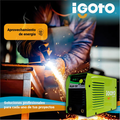 Igoto PLUS130 Soldadora Inversora Máquina para Soldar Pantalla Digital Compatible con Electrodos hasta 3.2 mm, Incluye Cables, Careta y Cepillo