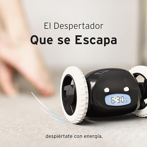 CLOCKY Reloj Despertador con Ruedas Digital Potente Ruidoso para Dormilones | Alarma Sonido Muy Fuerte Sordos Sueño Pesado Adultos Niños Inteligente Fugitivo Se Mueve Regalo Divertido, Negro