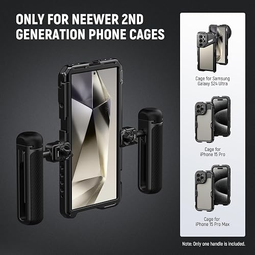 NEEWER Mango Lateral de Liberación Rápida para Jaula de Teléfono PA073 PA074 para iPhone 16 Pro/16 Pro MAX, PA042 para Samsung S24 Ultra, con Zapata Fría, Pin Antiapagado, Bloqueo Negro, PA045B