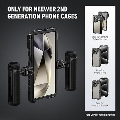 NEEWER Mango Lateral de Liberación Rápida para Jaula de Teléfono PA073 PA074 para iPhone 16 Pro/16 Pro MAX, PA042 para Samsung S24 Ultra, con Zapata Fría, Pin Antiapagado, Bloqueo Negro, PA045B