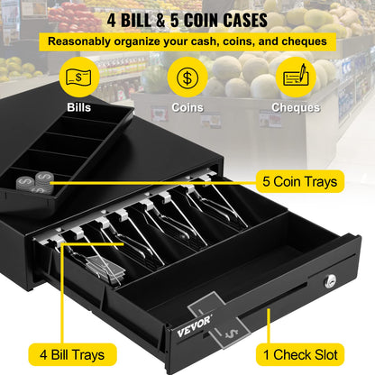 VEVOR Cajón de Efectivo Tipo de Accionamiento 13" Cajón Portamonedas 12V Caja Registradora de Punto de Venta 33,6 x 36,8 x 8 cm Bandeja para Cajón de Dinero Cajón de Caja Registradora Bandeja