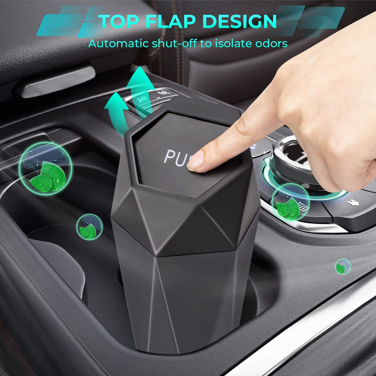 Tecfino Bote de Basura para Automóvil con Tapa, 2 Paquetes de Mini Basura con diseño de Diamante para Automóvil, cubeta de Basura portátil para portavasos y Puerta de Automóvil