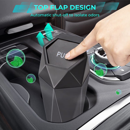 Tecfino Bote de Basura para Automóvil con Tapa, 2 Paquetes de Mini Basura con diseño de Diamante para Automóvil, cubeta de Basura portátil para portavasos y Puerta de Automóvil