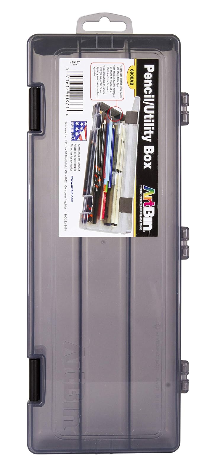 ArtBin Caja para lápices/Utensilios Transparente, en Color carbón, 31.44 cm x 12.38 cm x 4.44 cm, Gris, 6 uds. por Paquete