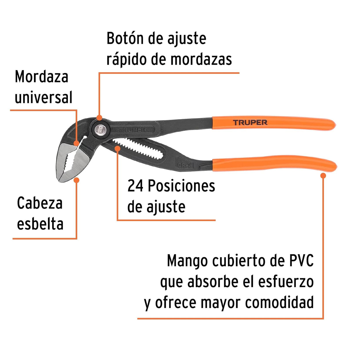 Truper PEX-16E, Pinza de extensión 16", mango de PVC