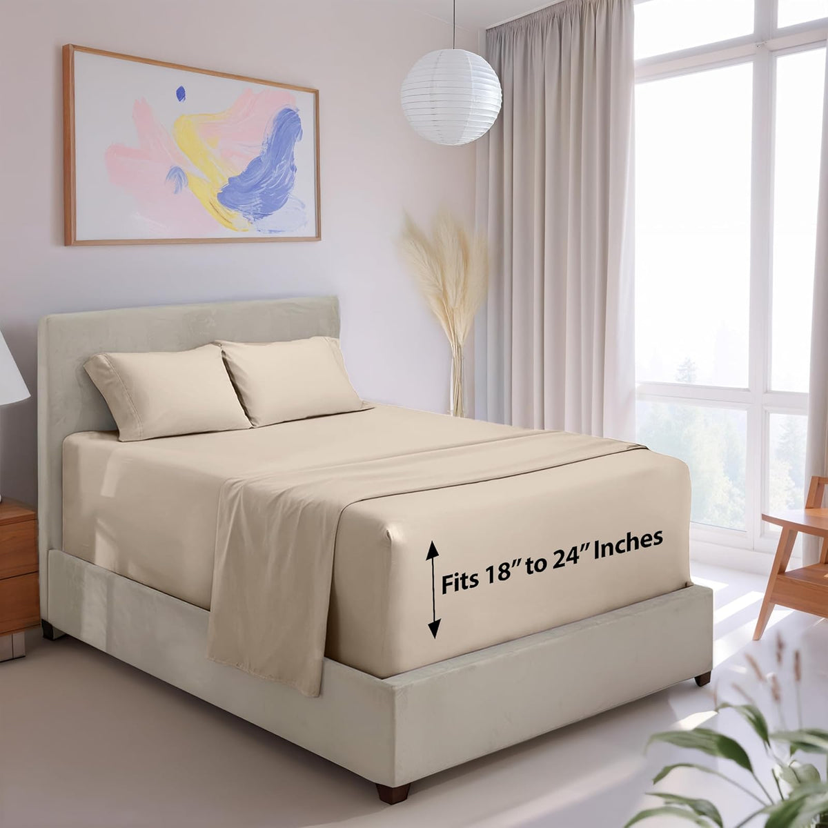 Hearth & Harbor Juego de sábanas tamaño Queen con Bolsillo Extra Profundo | Juego de sábanas de 4 piezas, ultra suave y transpirable, se adapta a colchones de hasta 61 cm, lujo de hotel