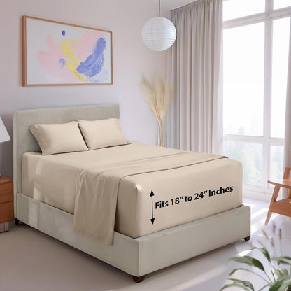 Hearth & Harbor Juego de sábanas tamaño Queen con Bolsillo Extra Profundo | Juego de sábanas de 4 piezas, ultra suave y transpirable, se adapta a colchones de hasta 61 cm, lujo de hotel