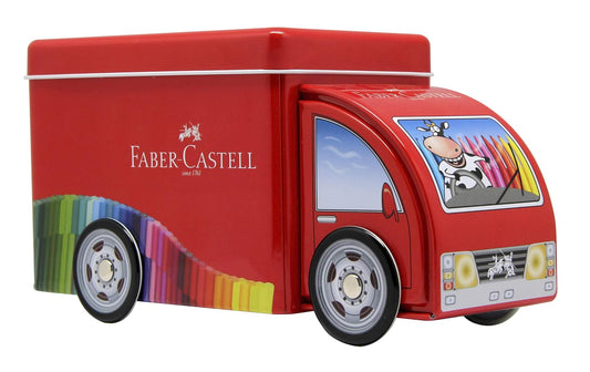 Faber-Castell Truck Connector Pen, Caja de Metal con 33 Plumones Diferentes, un set ideal para regalar a niños o cualquier artista, con una experiencia de coloreado excepcional