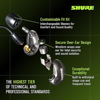 Shure Auriculares Aislantes de Sonido SE215-CL, Color Transparente | Sobre la oreja, ajuste cómodo y seguro, graves profundos y alta definición, transparente, con cable