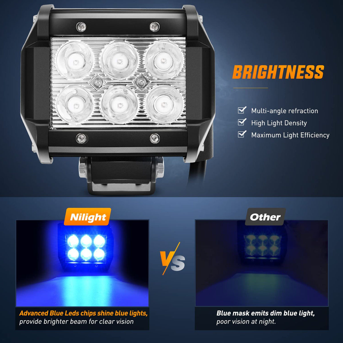 Nilight - Luz LED de 4 pulgadas, luz antiniebla de conducción con puntos azules, 2 unidades de 18 W, pesca todoterreno, caza, señal de seguridad de emergencia, luces de caza para UTV Pick-up Van Boat