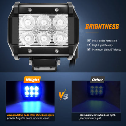 Nilight - Luz LED de 4 pulgadas, luz antiniebla de conducción con puntos azules, 2 unidades de 18 W, pesca todoterreno, caza, señal de seguridad de emergencia, luces de caza para UTV Pick-up Van Boat