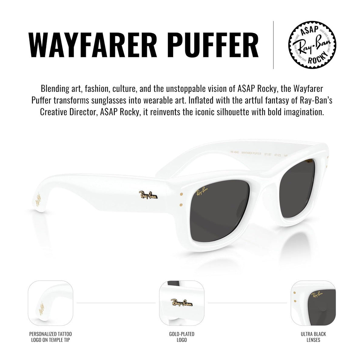 Ray-Ban Rb4940 Wayfarer Puffer Blacked Out Collection By A$ap Rocky Gafas Unisex adulto