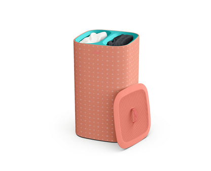 Joseph Joseph Tota Pop - Cesta de separación de 60 litros con tapa, 2 bolsas de lavado extraíbles con asas, color coral/verde - Coral - Turquesa - 60 L - Doble - Cesta de lavandería