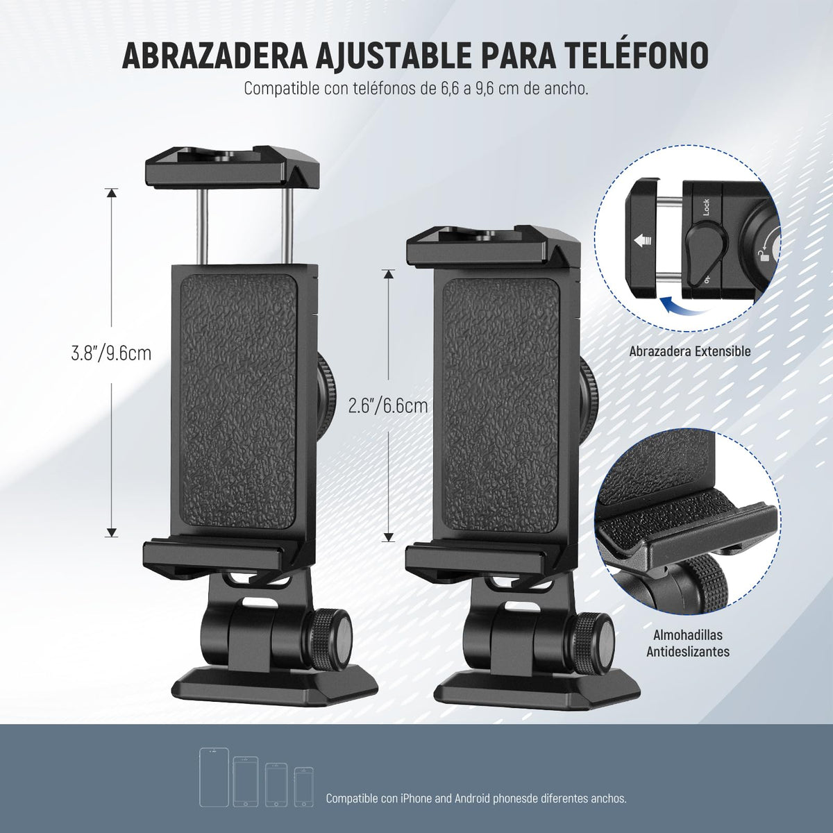 NEEWER SP-02 Típode Móvil Montaje Adaptador con Placa Liberación Rápida Arca Zapata Fría 360° Rotación 180° Tilt Paño Limpieza, Soporte Plegable Compatible con iPhone Android Samsung para Grabación
