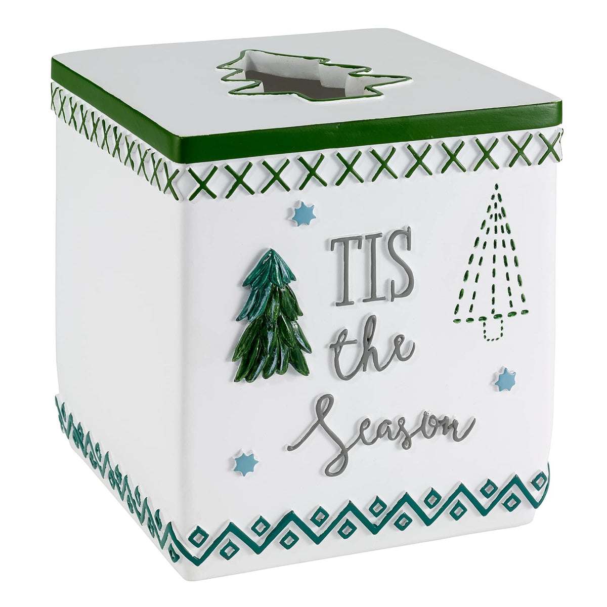 Avanti Linens - Cubierta de Caja de pañuelos, Accesorios de encimera de Resina, decoración Ideal para día Festivo (colección de árboles de Navidad) - Tissue Box Cover - Multicolor