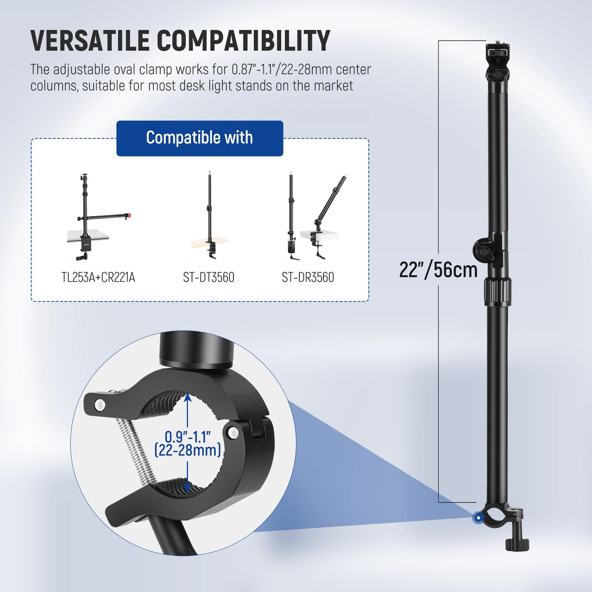 NEEWER Brazo de Cámara Superior con Clip del Teléfono, 22"/ 56cm 180° y 360° 2 Brazo de Sujeción Flexible para Soporte Escritorio, 5.5lb/2.5kg Carga Máx para Cámara LED Anillo Luz Micrófono, DS009