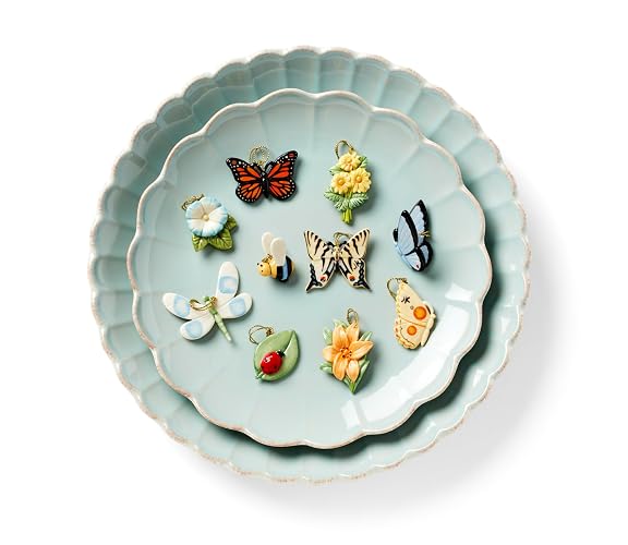 Lenox Colección de Árboles y Adornos Decorativos de Porcelana, Set de 10 Adornos Butterfly Meadow