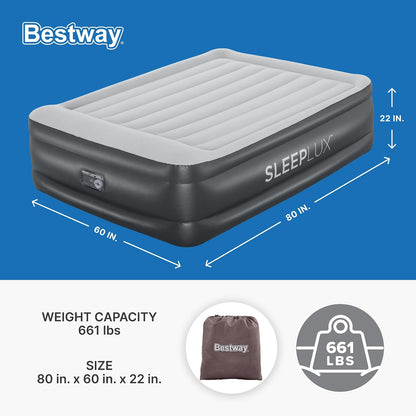 SLEEPLUX Colchón de Aire Inflable Duradero con Bomba integrada, Almohada y Cargador USB, 22 Pulgadas de Alto tamaño Queen