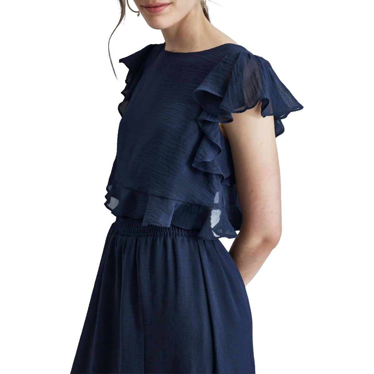 DKNY Mock Neck Ruffled Dress Vestido Mujer