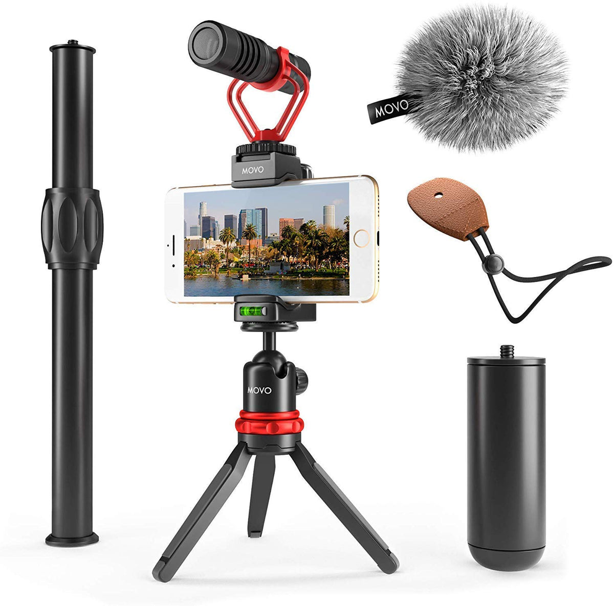 Movo VXR10+ - Soporte de vídeo para Smartphone con Mini trípode, Agarre de teléfono y micrófono de vídeo Compatible con iPhone y Android - para Youtube, TIK Tok, Filming, Vlogging