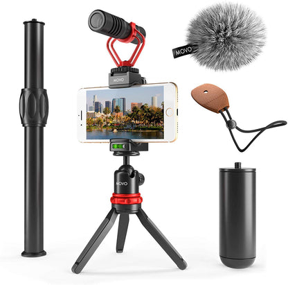Movo VXR10+ - Soporte de vídeo para Smartphone con Mini trípode, Agarre de teléfono y micrófono de vídeo Compatible con iPhone y Android - para Youtube, TIK Tok, Filming, Vlogging