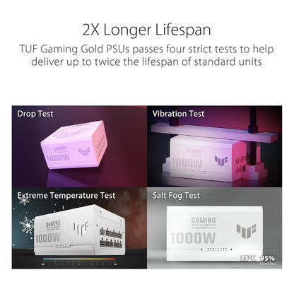 ASUS TUF Gaming 1000 W Gold White Edition (1000 W, Fuente de alimentación Totalmente Modular, 80+ Gold Certificed, componentes de Grado Militar, Doble rodamiento de Bolas, Ventilador de tecnología