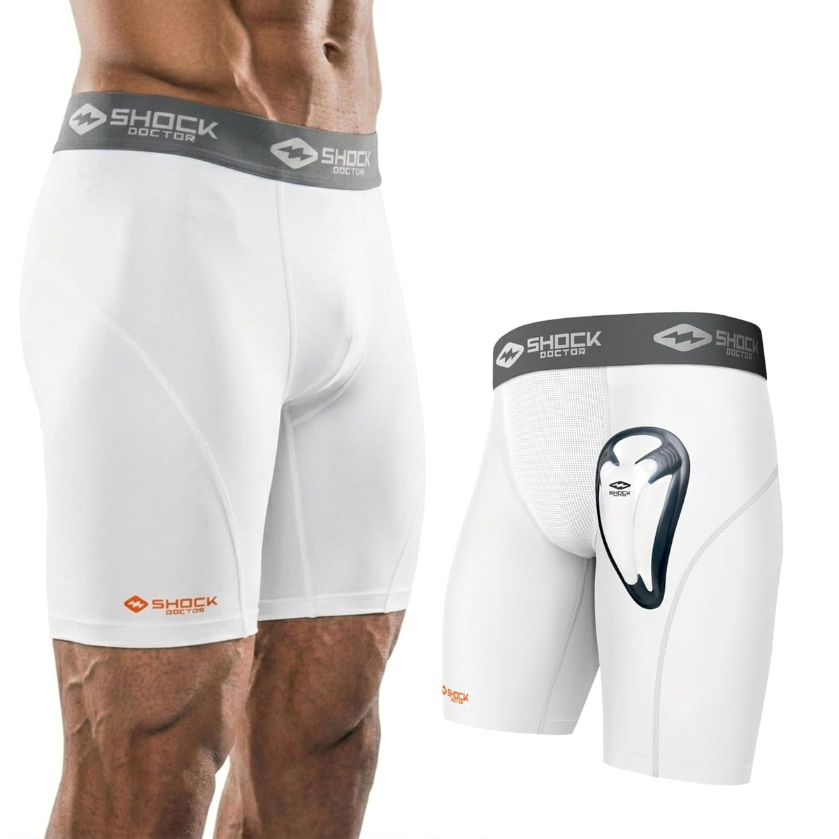 Shock Doctor de los Hombres & Boy 's Core Short de compresión con Bio-Flex Copa - Pantalones cortos - CH - White