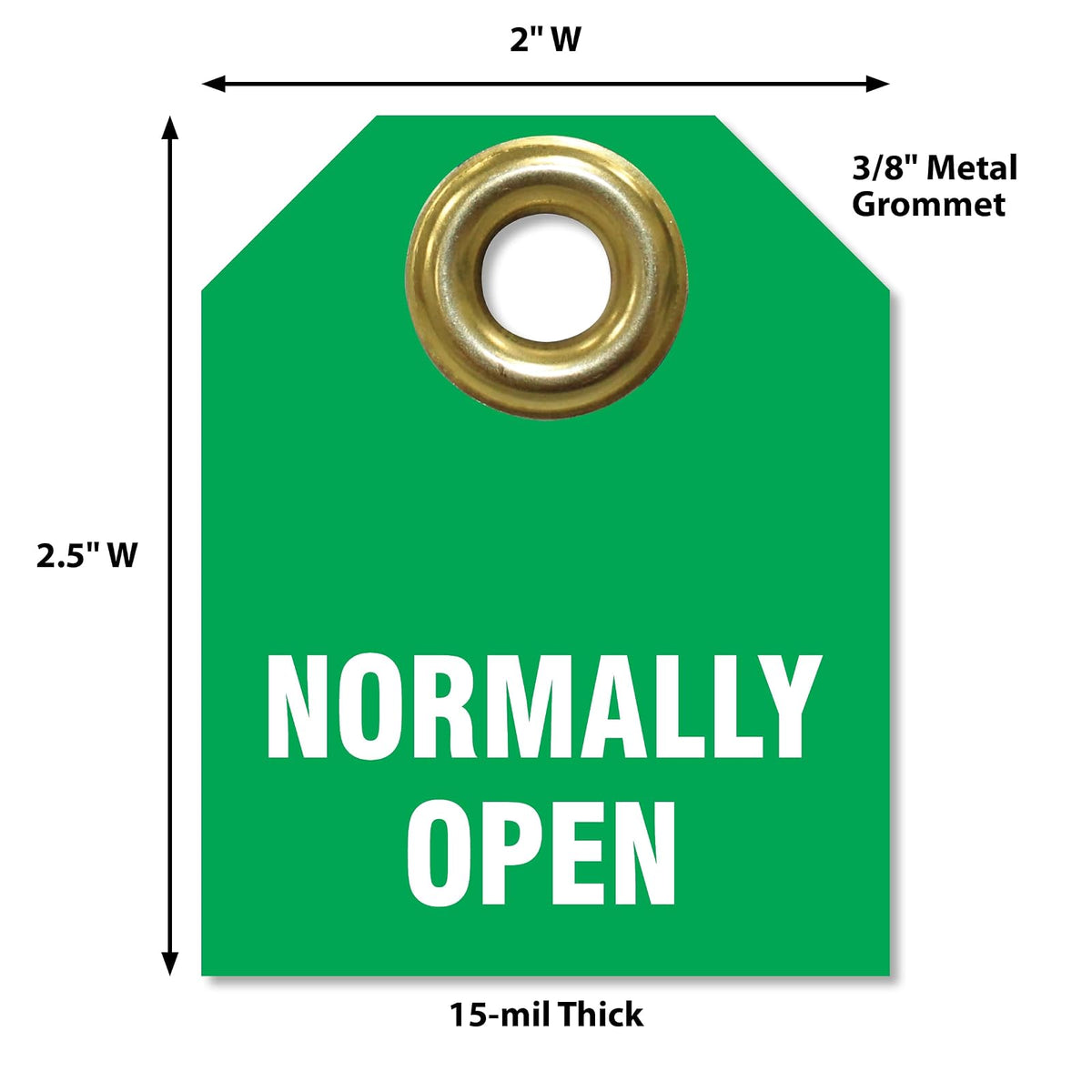 Accuform TDW222 Plastic "Normally Open" Valve IDENTIFIER Tag, 2-1/2" H x 2" W, White on Green (Pack of 5)