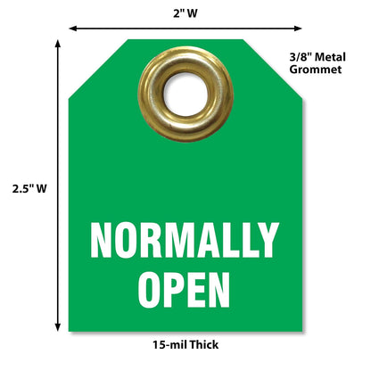 Accuform TDW222 Plastic "Normally Open" Valve IDENTIFIER Tag, 2-1/2" H x 2" W, White on Green (Pack of 5)