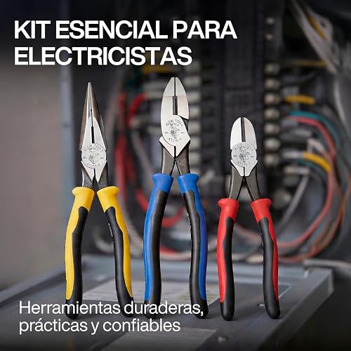KLEIN TOOLS KTM0005 | Kit De Pinzas | 3 Piezas | Cortes Precisos | Kit de pinzas electricista con fuerza y control; sus pinzas de corte facilitan trabajos pesados y maniobras precisas.