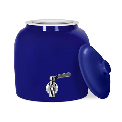 Geo Dispensador de Agua de Cerámica de Porcelana con Llave de Acero Inoxidable - Azul solido