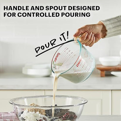 Pyrex Essentials - Juego de tazas medidoras de vidrio (2 unidades) | Para preparar, hornear y cocinar, horno precalentado, lavaplatos, congelador y microondas