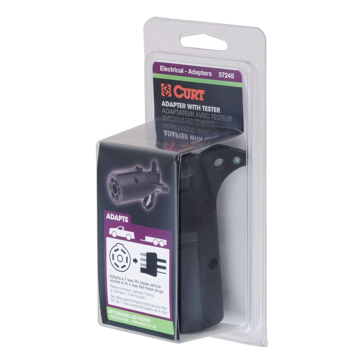 Curt 57245 Adaptador de Cableado de Remolque Plano de 7 Vías con Probador Negro