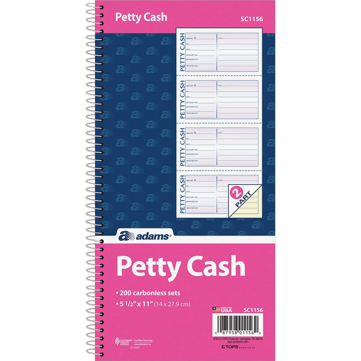 Adams Libro de caja chica con espiral, 2 partes, sin papel carbónico, 4 mensajes por página, 200 juegos por libro (SC1156)