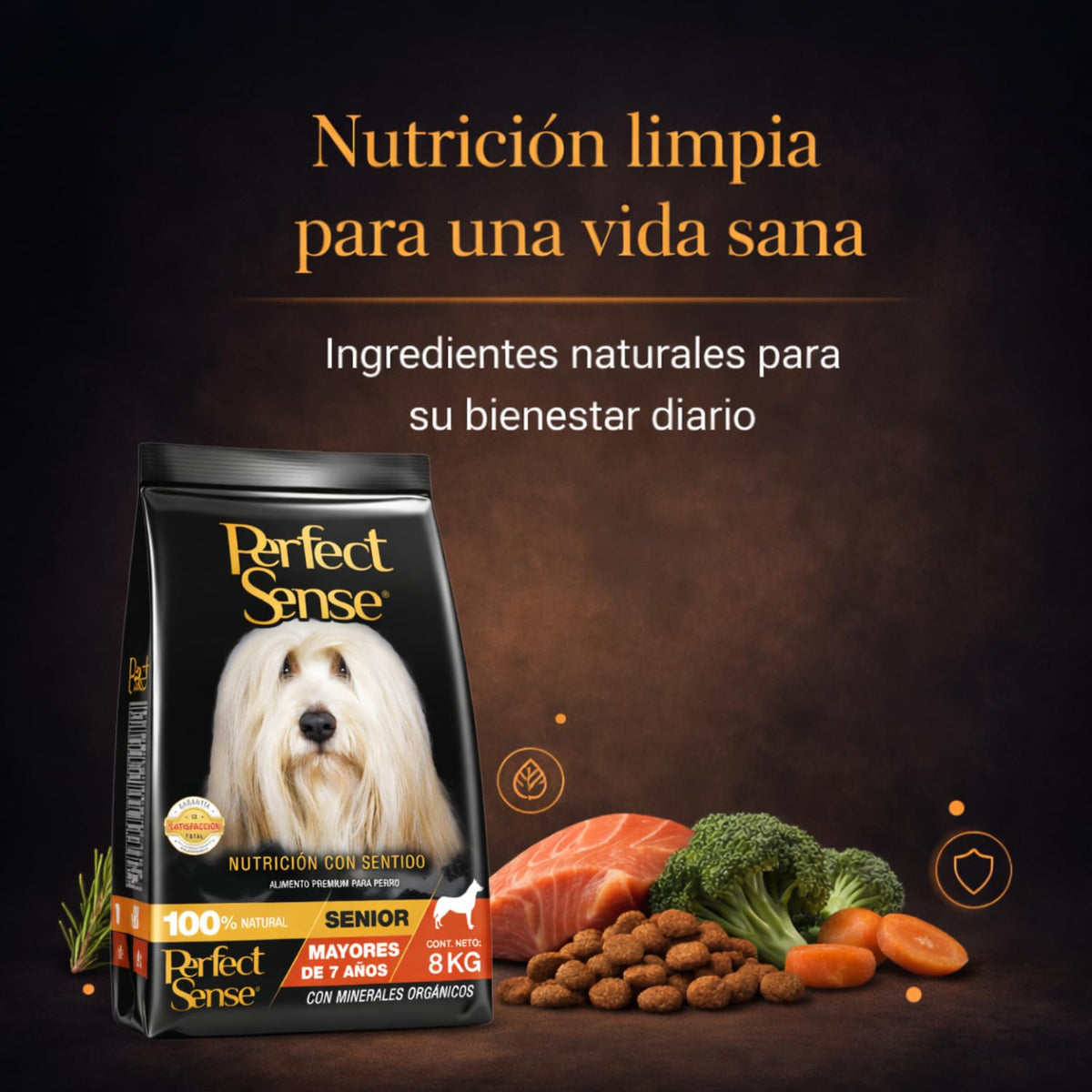 Perfect Sense Alimento Premium para Perros Senior Adultos 8 kg – Fórmula Natural para Salud Articular y Masa Muscular – Croquetas Pequeñas y Sabrosas