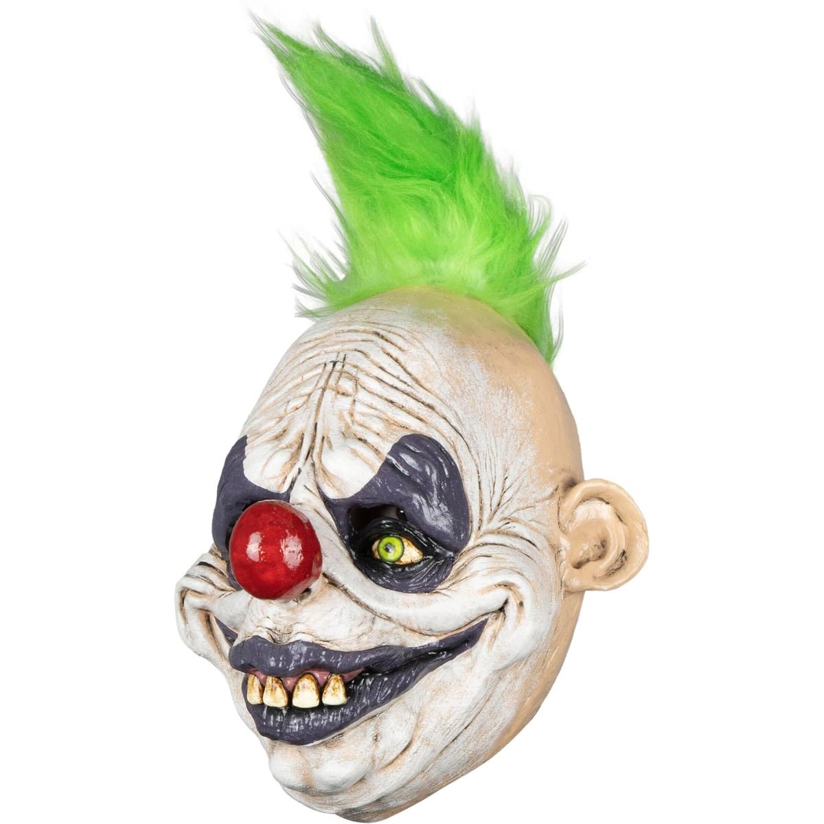 Ghoulish Productions Máscara Clown Zippy de Látex – Payaso de Terror con Cabello Verde y Nariz Roja – Diseño Realista con Detalles Pintados a Mano – Ideal para Halloween, Disfraces y Coleccionistas