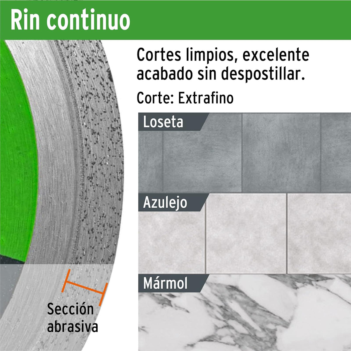 Truper DID-145, Disco de diamante de 4-1/2" x 1.6 mm, rin continuo