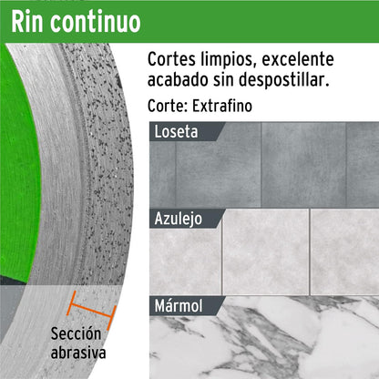 Truper DID-145, Disco de diamante de 4-1/2" x 1.6 mm, rin continuo