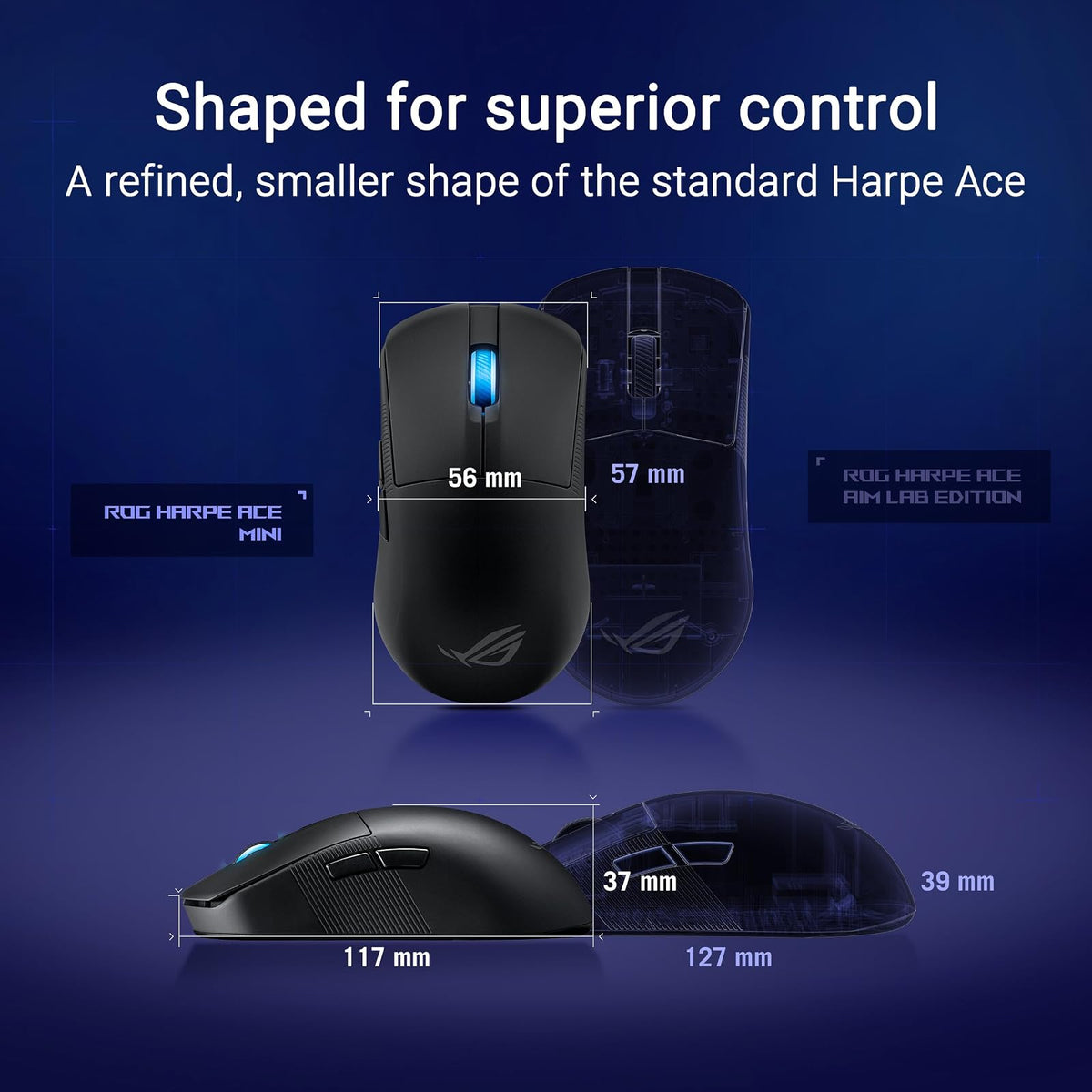 ASUS Mouse ROG USB 2.0 Type C TO Type A Bluetooth 117X63X37MM P716 ROG Harpe Ace Mini/BLK
