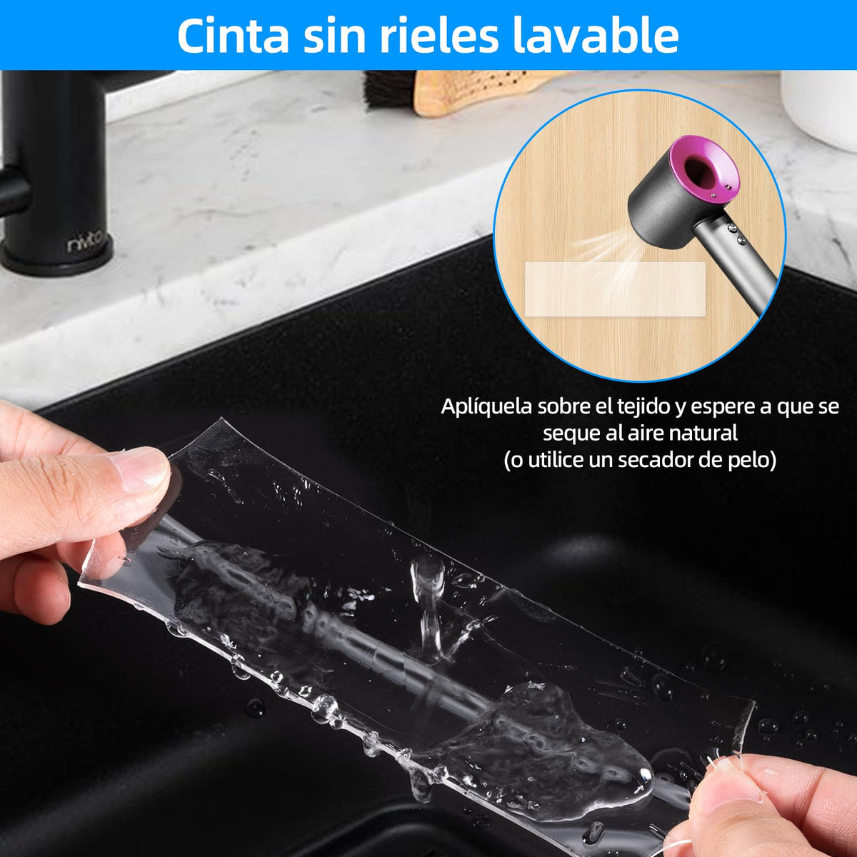 Nano cinta adhesiva reutilizable 300CM, KIPERLINE cinta adhesiva de doble cara de 5 cm más gruesa y ancha, resistente, lavable y antideslizante para paredes, cocinas, alfombras, fijación de fotos.
