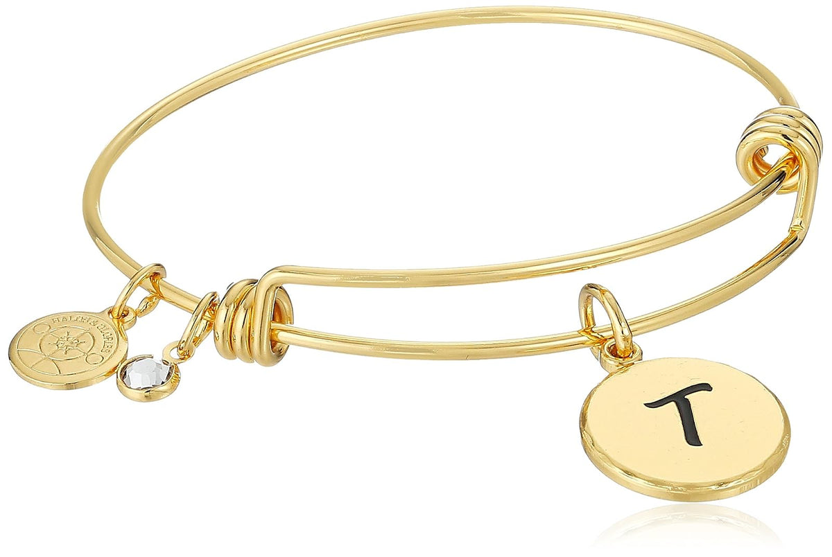 Halos & Glories, Initial T Shiny Gold Bangle Bracelet