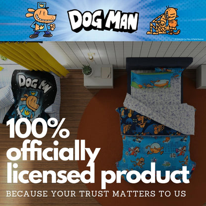 Franco Dog Man Supa Book - Juego de Ropa de Cama para niños, súper Suave y acogedora, edredón y sábanas de Microfibra Reversible con Funda, 5 Piezas tamaño Individual, (Producto con Licencia Oficial)