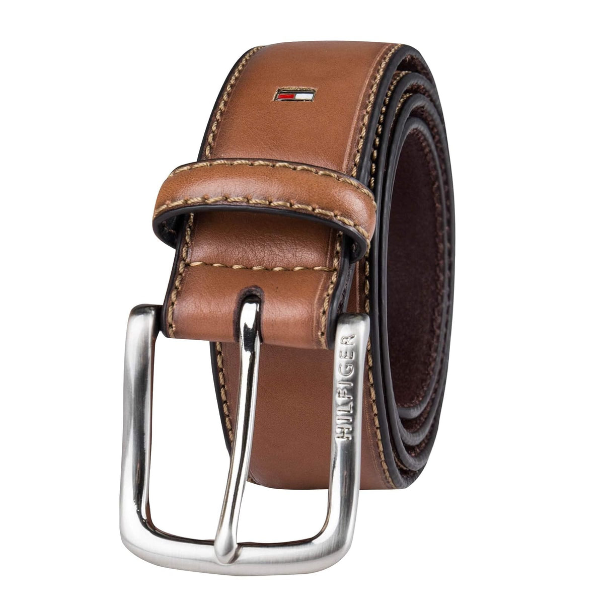 Tommy Hilfiger Cinturón de piel para hombre - 44 - Marrón (Brown Logo)