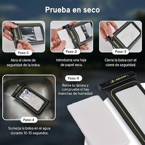 Pelican Marine - Funda Impermeable para teléfono IP68 (tamaño estándar) Funda Flotante Impermeable para teléfono - Imprescindible para Viajes en cruceros de Playa - Black/Hi-Vis Yellow