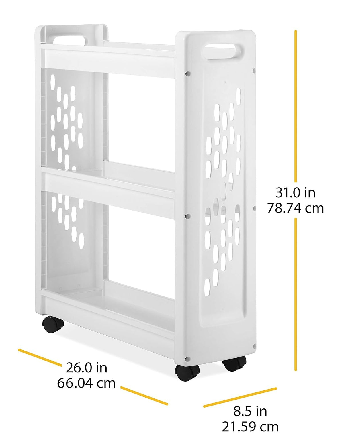 Whitmor Carrito de lavandería con Ruedas de 3 Niveles, 8.50 x 26.0 x 31.0