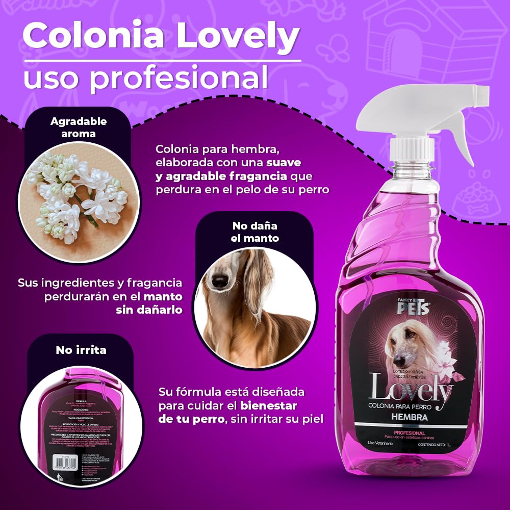 Fancy Pets Colonia para Perro Hembra Lovely 1 L | Fragancia Oriental Frutal con Notas de Mora, Vainilla y Almizcle | No Irritante y de Larga Duración