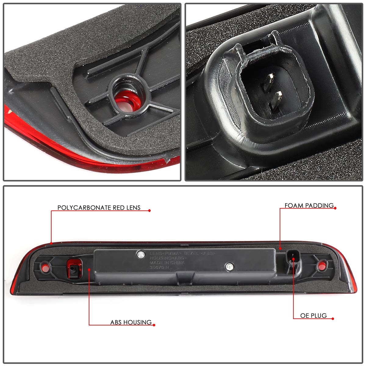 DNA Motoring 3BL-PAT07-LED-RD Luz Freno LED Tercera Cola Rojo para Jeep Patriot 07-17