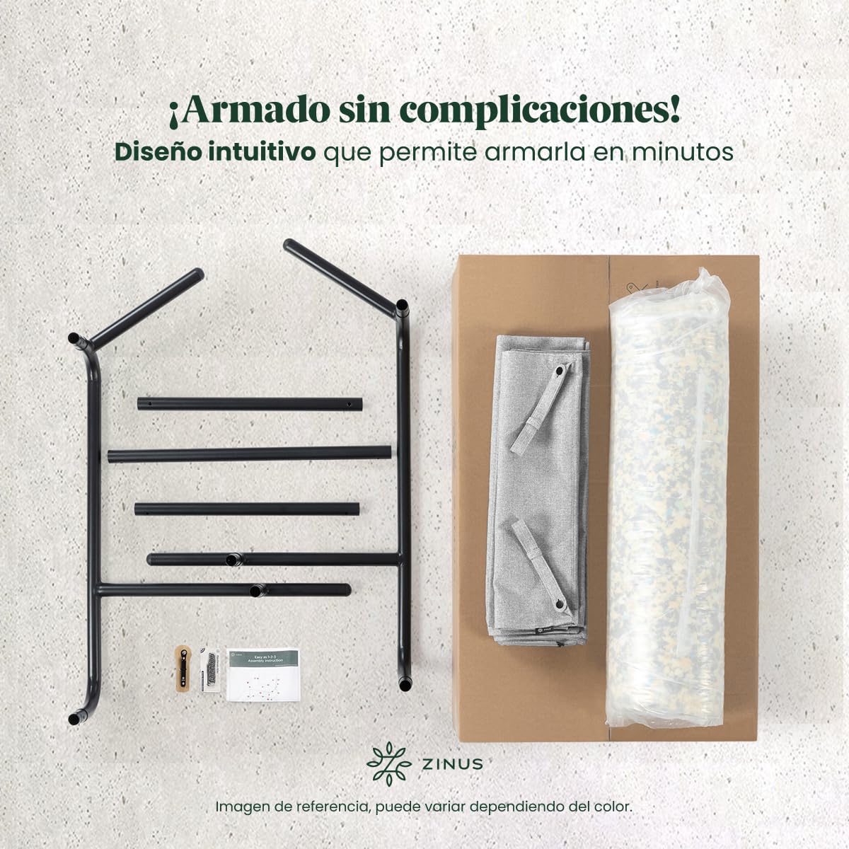 Zinus Ada | Silla de Estructura Metálica Triangular con Cojines de Espuma Color Gris Claro y de Fácil Armado | Garantía de 1 año