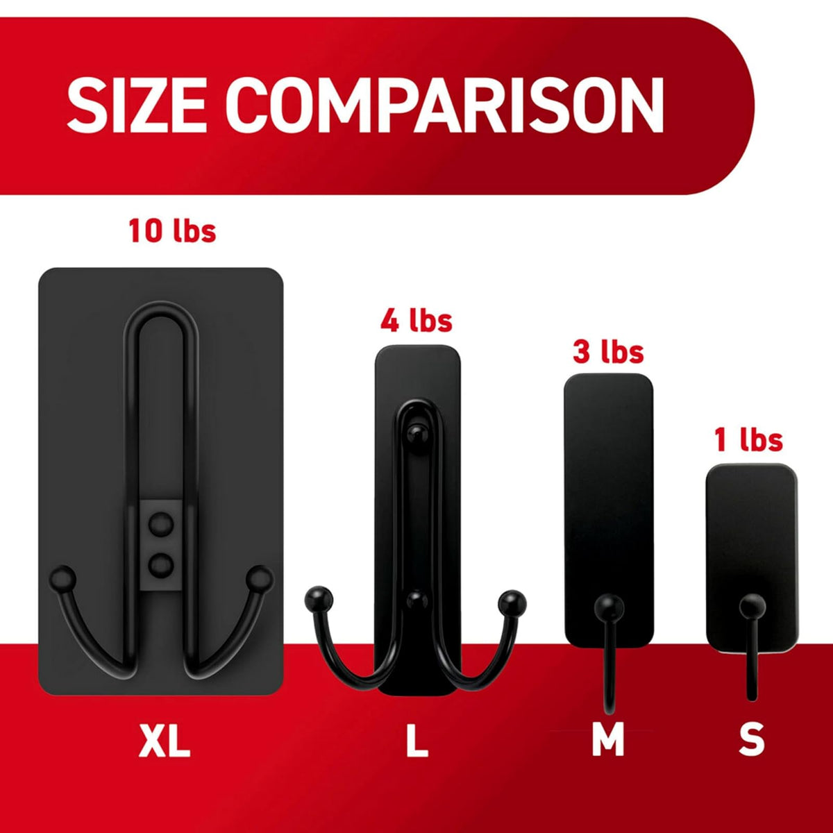 Command XL - Gancho triple negro mate, 2 unidades, 17038MB-2ES, 2 ganchos, 6 tiras